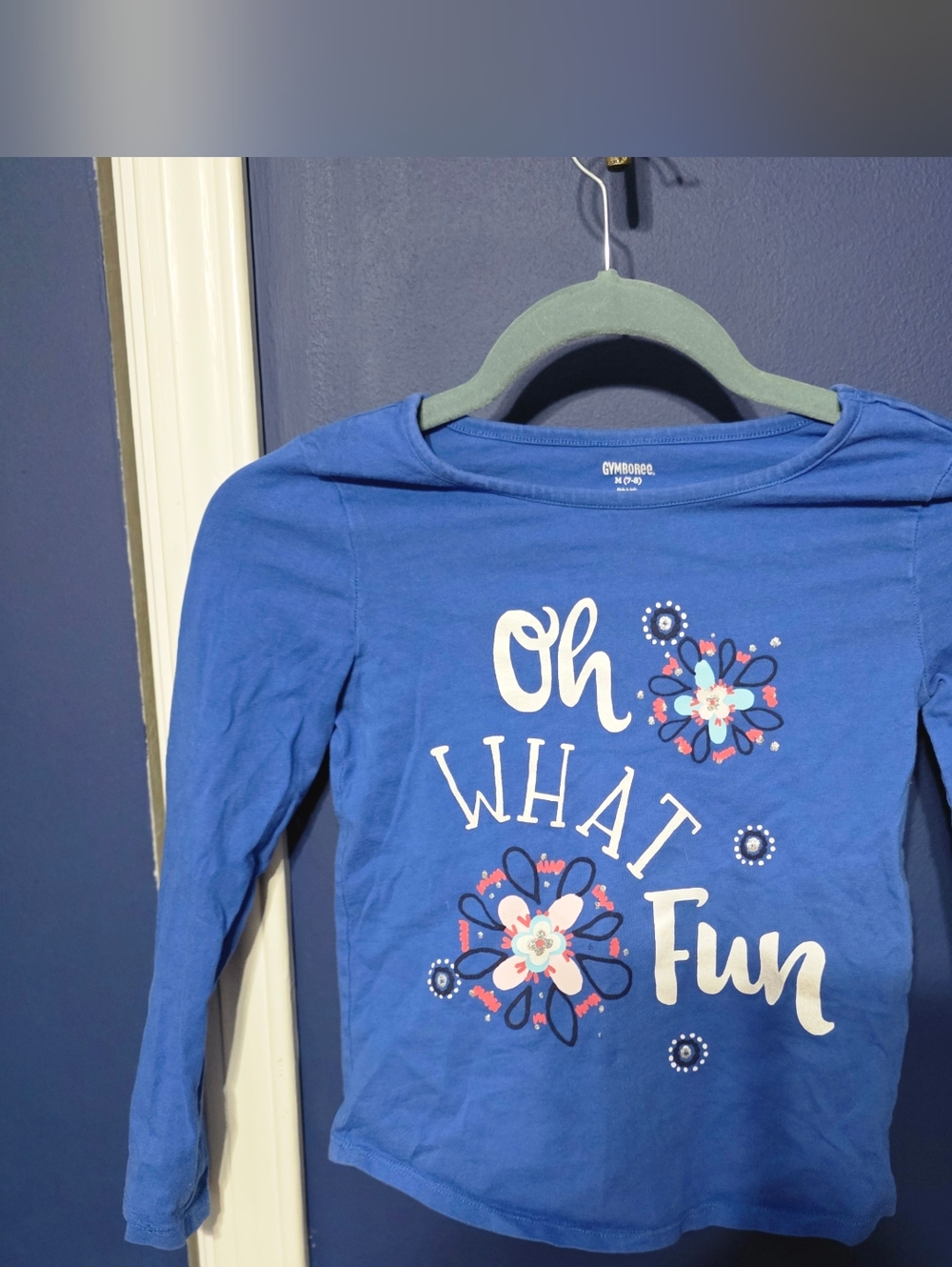 Gymboree Blue Long Sleeve Tee with 'Oh What Fun' Floral Print